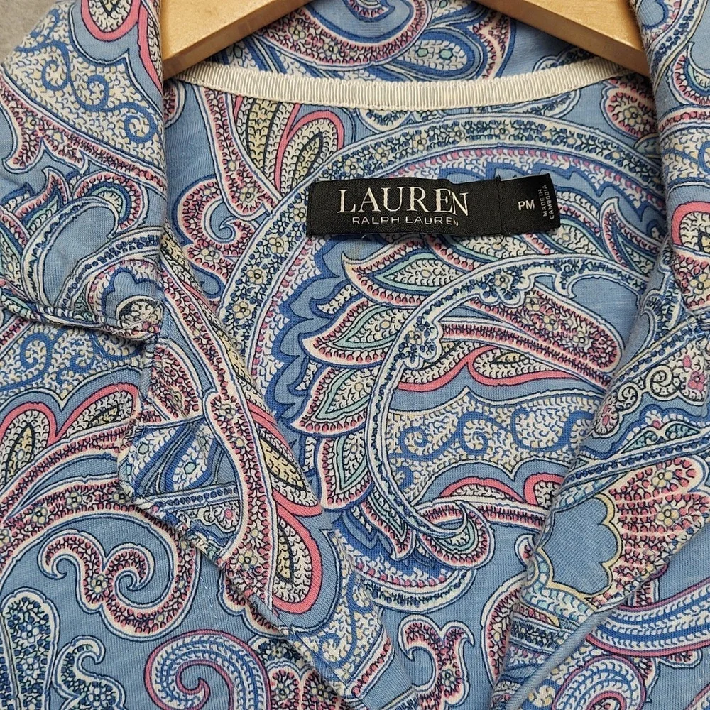 Lauren Ralph Lauren Women PM Blue Paisley‎ Pajama Top Button Classic Sleepwear